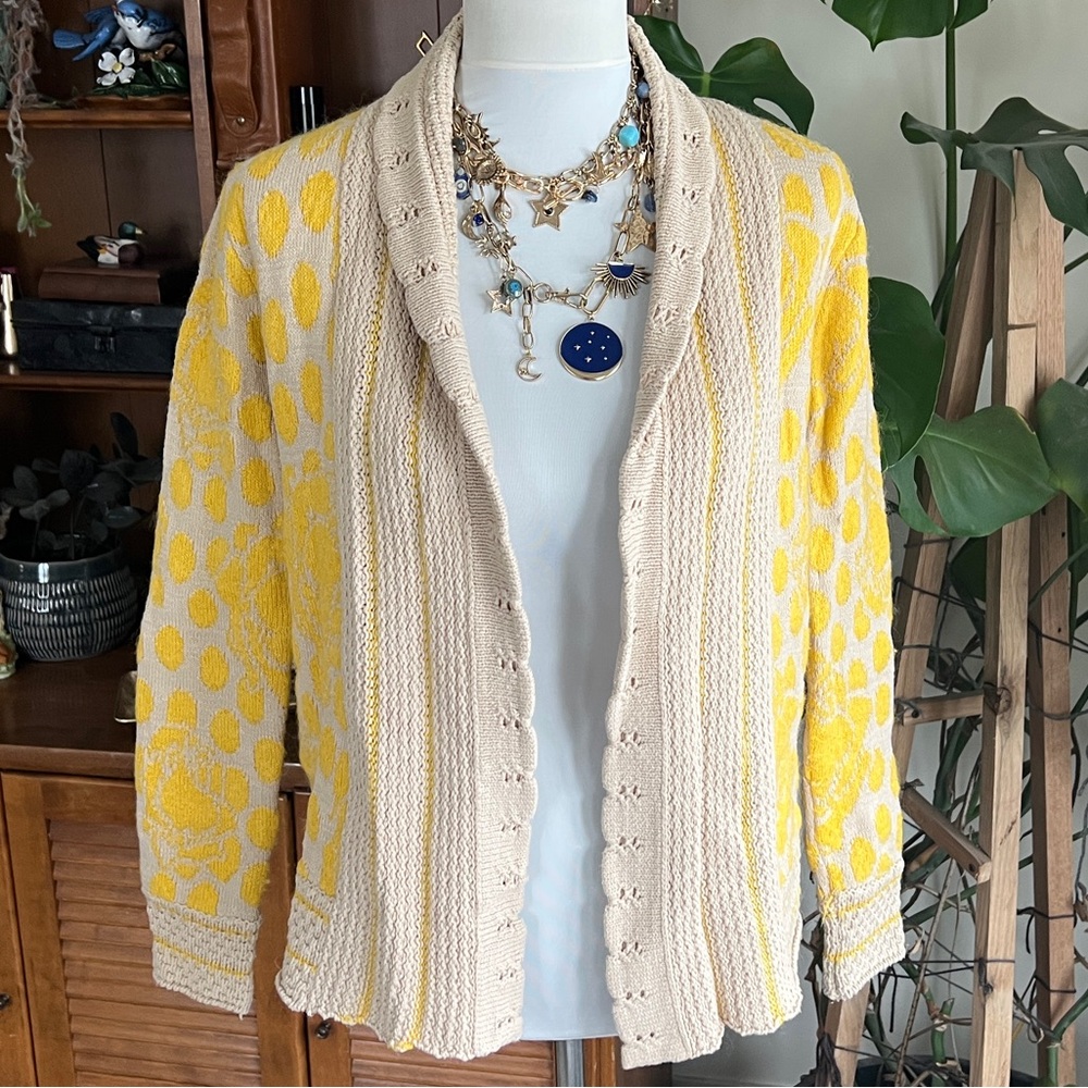 Cooperative Anthropologie Yellow/Cream Women's Textured Sweater Cardigan S